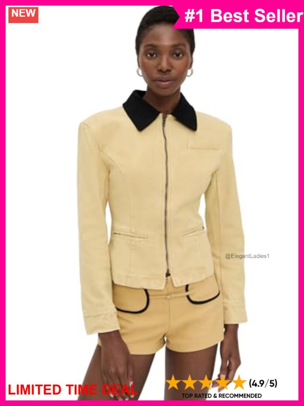 Wool Blend Notch Collar Jacket Button Cuff Business Casual Professional